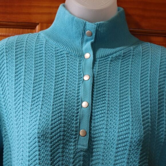 Liz Claiborne Villager XL 100% Cotton Teal Blue Henley Turtleneck Sweater - Picture 3 of 13